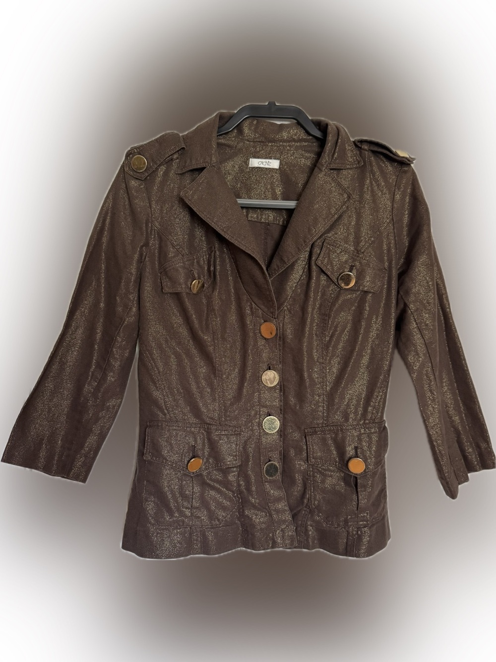 Vintage Cache Shimmery Brown blazer Jacket with Epaulets